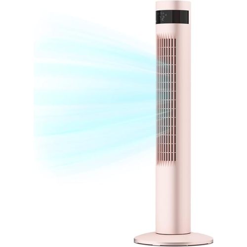 Tower Fan With Remote, Cooling Tower Fans that Blow Cold Air for Bedroom Office, 85° Oscillating Standing Bladeless Floor Fan for Home, 24ft/s Velocity, 3 Modes, 3 Speeds, 12Hrs, 36 inch (Pink)