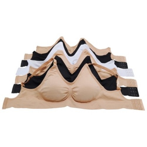 Angelina Womens Seamless Nursing Bras with Ruched Cups - Small/Medium Black, White, and Beige
