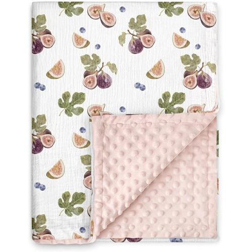 GLLQUEN BABY Mantas unisex para recién nacidos, súper suaves, para guardería, con parte delantera de muselina de algodón y respaldo de forro polar punteado, corazón de la higa, 30 x 40 pulgadas