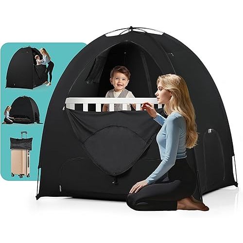 Blackout Tent for Pack and Play - Sleep Pod with Light-Blocking - Portable Pack N Play Blackout Cover for Travel Crib/Mini Crib/Palyards