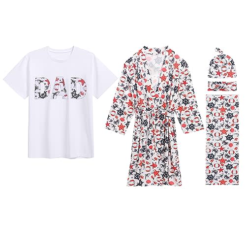 AWIBMK Mom and Me Robe and Swaddle Set and T-Shirt Hospital Labor Delivery Swaddling with Headband Hat for Mom Dad Baby