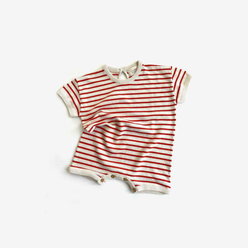 Box Knit Romper - Poppy Stripe