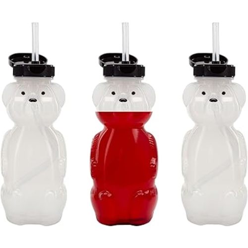 Cornucopia Brands Honey Bear Straw Cups (3-Pack); 8-Ounce Therapy Sippy Bottles w/Flexible Straws