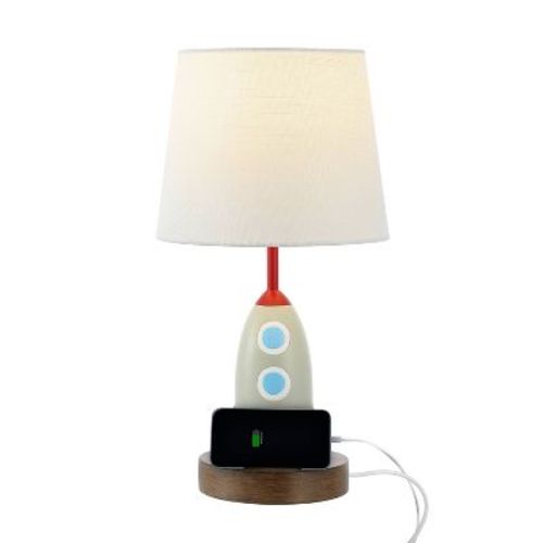 17.5" Houston Coastal Iron Rocket Kids' Table Lamp with USB Charging Port (Includes LED Light Bulb) - JONATHAN Y