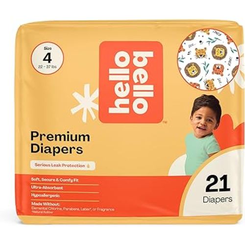 Hello Bello Diapers, Size 4 (22-37 lbs) Wild Cats, 21 Count of Premium Disposable Baby Diapers, Hypoallergenic with Soft, Cloth-Like Feel