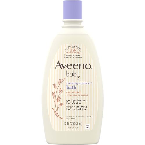 Aveeno Baby Nighttime Calming Comfort Bath, Body & Hair Wash with Relaxing Lavender & Vanilla Scents & Oat Extract, Tear-Free Formula, No added parabens, & Soap-Free, 12 fl. oz