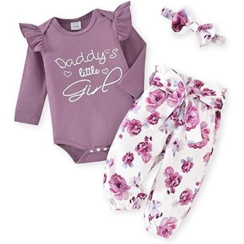 AMAWMW Baby Girl Clothes Set Daddys Little Girl Ruffle Romper Top Camouflage Pants Newborn Infant Baby Girl Outfit