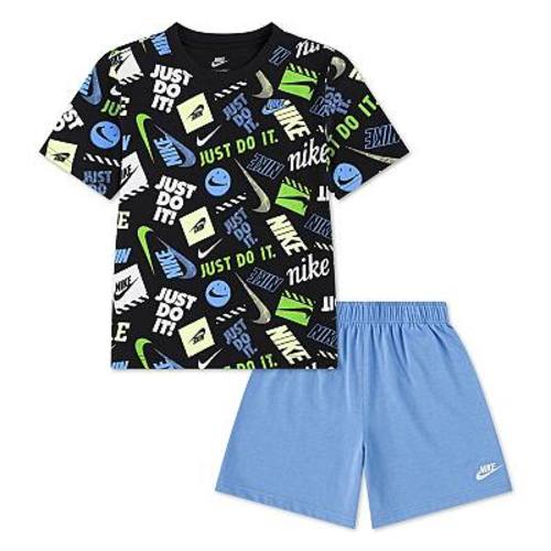 Toddler & Little Boys 2T-7 Nike "Just Do It." Printed Short Sleeve T-Shirt & Athletic Shorts 2-Piece Set