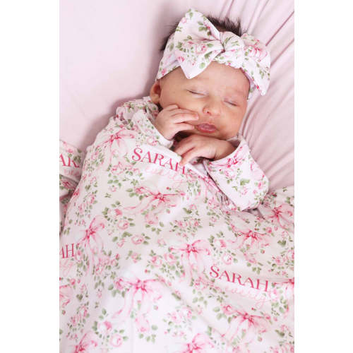 Bows in Bloom Personalized Swaddle Blanket