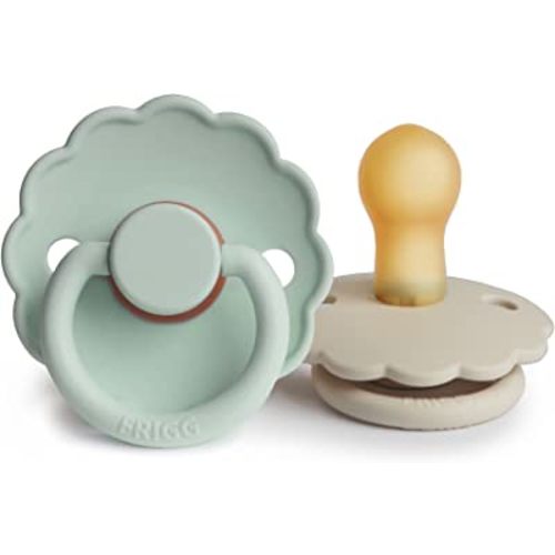 FRIGG Daisy Natural Rubber Baby Pacifier | Made in Denmark | BPA-Free (Seafoam/Cream, 0-6 Months) 2-Pack