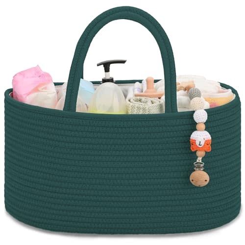 COMSE Baby Diaper Caddy Organizer with Handles, Cotton Rope, Dark Green
