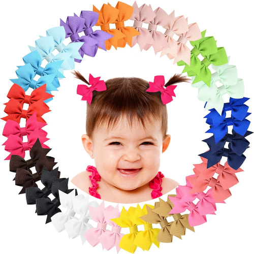 40 PCS Baby Hair Clips Baby Girls Fully Lined Baby Bows Tiny Hair Bows Alligator Clips in 20 Pairs