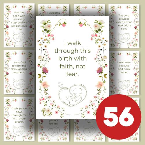 56 Christian Birth Affirmations For A Calm Labor, Labor and Delivery Printable Cards, Positive Birth, PDF Printable, Digital Download