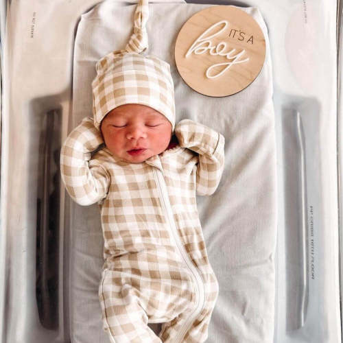 2-Way Zip Footie, Tan Gingham