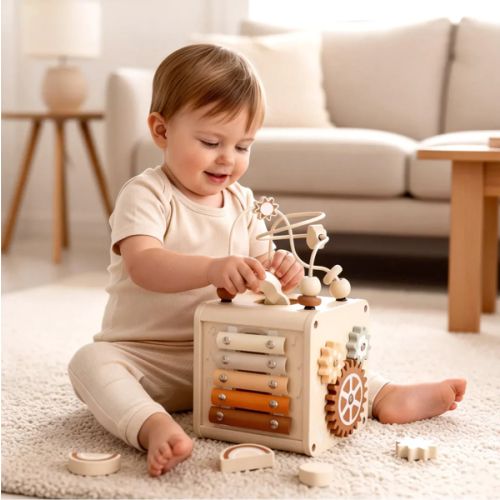 Montessori Toys for 1-3 Year Olds | Wooden Sensory Activity Cube – Joyreal