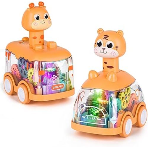 ShinySong Baby Toy Cars Press and Go Car for Toddlers, Light Up Toys Birthday Gifts for Kids Boys Girls, Giraffe & Tiger