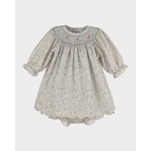 Girl's Fall Blossom Bishop Dress & Bloomers Set, Size 6M-24M