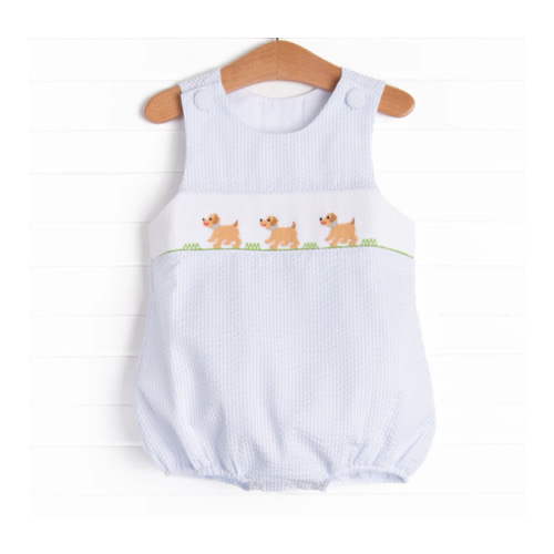 Walk and Wag Smocked Boy Bubble, Blue – Stitchy Fish