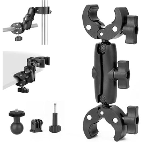 BRDRC Double Clamp Mount Umbrella Holder Camera Pole Bracket for Stroller Wheelchair Monitor Magic Socket Arm Desk Photo Studio Light Stand Photography Reflector Flag Cross Bar Accessories