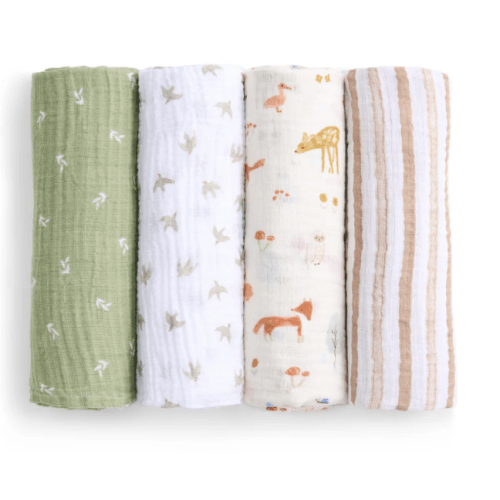 aden + anais sage woodland essentials cotton muslin swaddles 4 pack