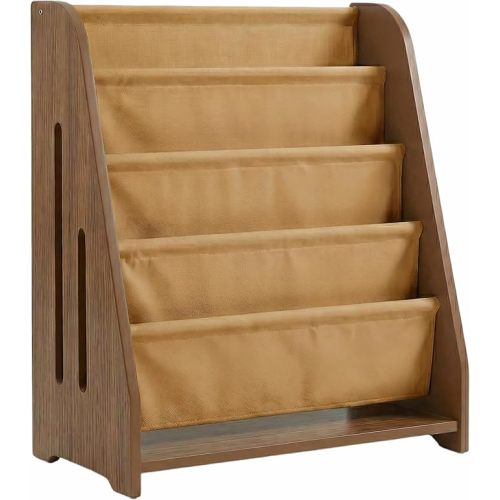 Perugina Wood Kids Bookshelf Fabric 5Tier,WalnutPattern