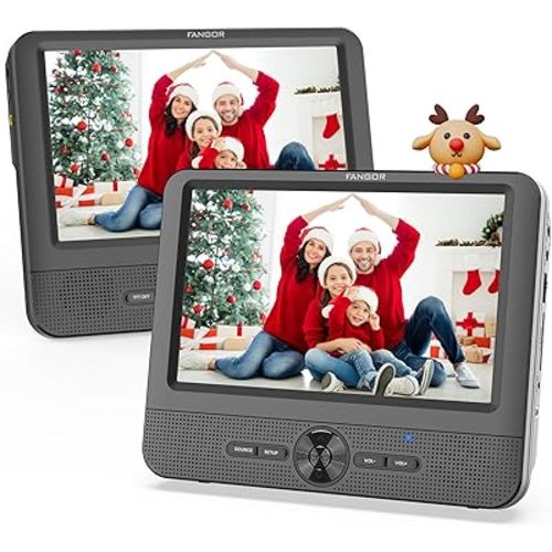 FANGOR 7.5 Inch Dual Car DVD Player, Portable Headrest Video Player for Car with 5 Hours Rechargeable Battery, Last Memory, AV Out/in, Support USB/SD/Sync TV, All Regions (1 Player+1 LCD Screen)