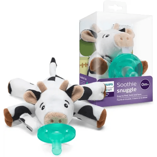 Philips Avent Soothie Snuggle Pacifier Holder with Detachable Pacifier, 0m+, Cow, SCF347/05