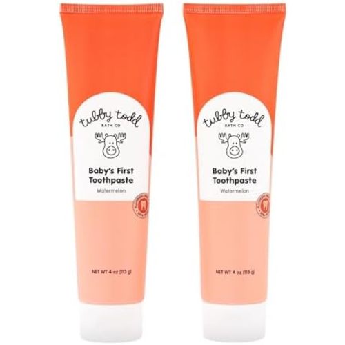 TUBBY TODD Fluoride Free Kids Toothpaste - Made with Xylitol - Safe Toothpaste for Baby, Toddler, Infant & Children - 4oz, 2 Pack - Watermelon Flavor