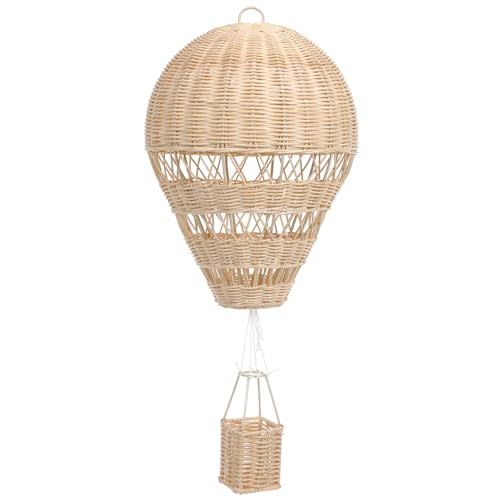 Homoyoyo Woven Rattan Hot Air Balloon Hanging Ornament, Room Nursery Wall Decor, Beige Handcrafted Rattan Pendant for ’ Room Aesthetic