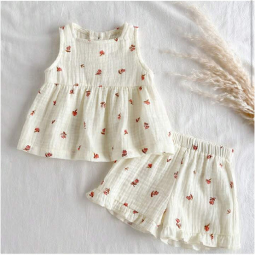 Loomiva 2pcs Newborn Baby Girl Floral Print Crew Neck Sleeveless Top And Elastic Waist Shorts Set | SHEIN USA