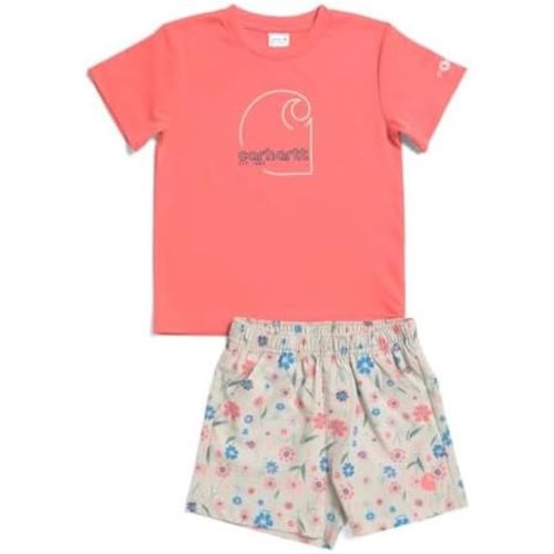 Carhartt Baby Girls SD9935 Force® Sun Defender Short-Sleeve Shirt and Floral Shorts Set - UPF 50