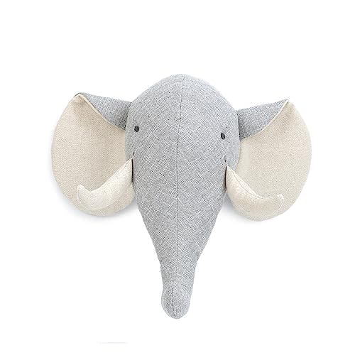 MON AMI Elephant Stuffed Head Wall Mount – 12”, Wall Hanging Décor, Stuffed Animal Head Wall Décor, Great Gift for Newborns, Kids, Boys, Girls