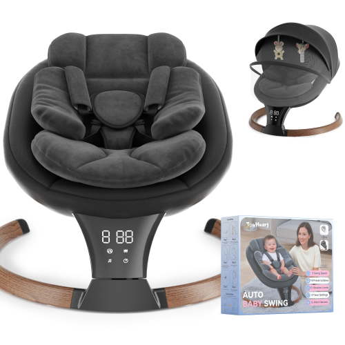 TouHeart Electric Baby Swing for Infant,5-Speed Sway & Vibration, Remote Control,10 Lullabies,Black