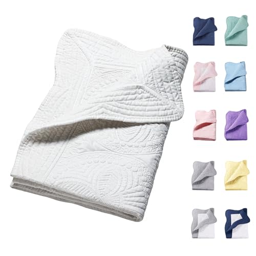 PEACELOVER Embossed Neutral Baby Quilt Durable, Lightweight Baby Blankets Four Seasons for Personlized Monogram Cotton Quilted Blanket Toddler Quilt for Boys and Girls 46x36 Inches (White)