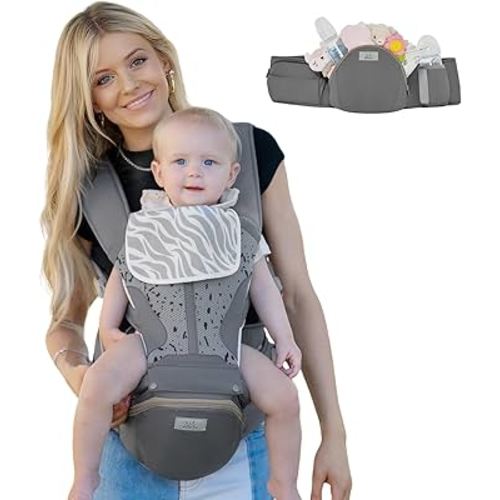 MOMTORY StowNGO Pro Baby Carrier, Safety-Certified 6-in-1 Baby Carrier Newborn to Toddler, Detachable Baby Holder Carrier with Hip Seat, Ergonomic Cozy Baby Front and Back Carrier for 7-50lbs