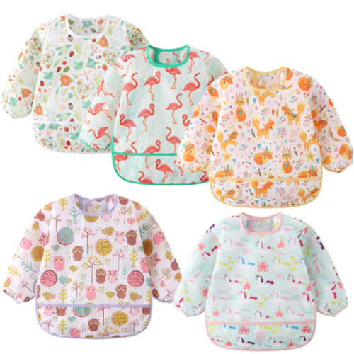 5 Pack Long Sleeve Bib, Baby Toddler Waterproof Sleeved Bib for 6-30 Months Reusable with Catch-all Pocket