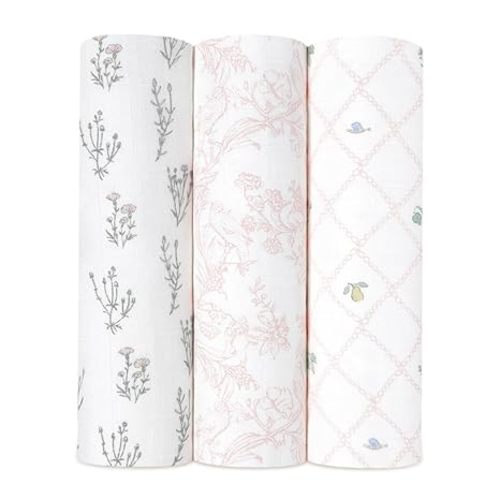 aden + anais Silky Soft Swaddle Blanket, Boutique Muslin Blankets for Girls & Boys, Baby Receiving Swaddles, Ideal Newborn & Infant Swaddling Set, Perfect Shower Gifts, 3 Pack, French Floral