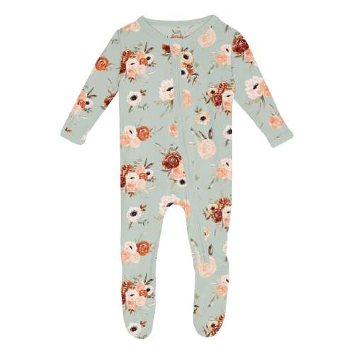 Print Footie with 2 Way Zipper in Aloe Fall Floral