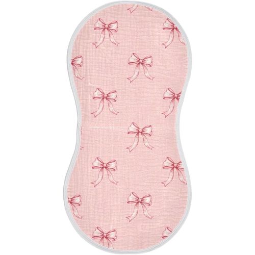 4 Pack Muslin Burp Cloths Pink Ribbon Bow Cotton Baby Burp Cloths Extra Absorbent and Soft Burping Cloth for Newborn Must Haves 22x11 Inch