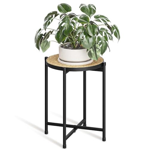 Bamworld Indoor Plant Stand Tall Plant Table Corner Plant Stool Boho Small Plant Holder Single Flower Stand for Large Plants Decor Pot Stand for Living Room Bedroom Balcony | Small Plant Holder Single Plant Riser Black Flower Stand for Large Plants Dec...