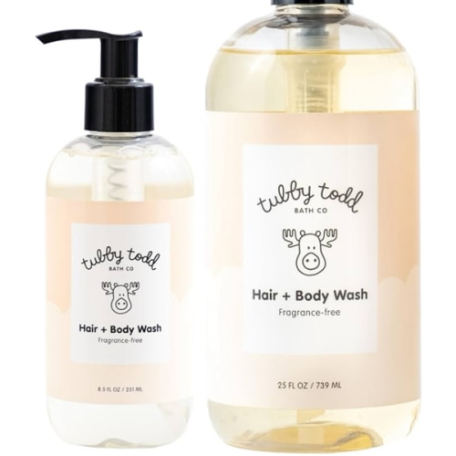 TUBBY TODD Hair + Body Wash - Baby Shampoo and Body Wash - Gentle, Natural Baby Was for Newborns, Babies, and Toddlers - Non-Toxic and Hypoallergenic - Fragrance-Free, 2 Pack, 8.5oz & 25oz