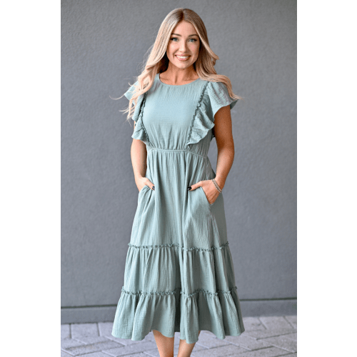 Cotton Gauze Ruffle Midi Dress- Seafoam Green – Nursing Queen