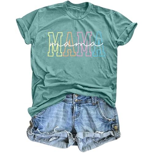 Mama Shirts for Women Mama Letters Print T Shirt Funny Mom Graphic Tees Shirt Casual Mothers Gift Top