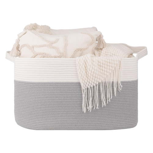 CHERISHGARD 60L Laundry Basket, Cotton Rope Blanket Basket,Living Room Storage Basket for Toys