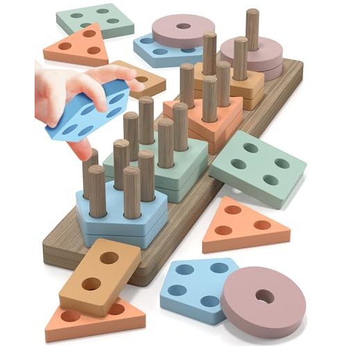 Zartores Montessori Toys for 1 2 3 Year Old Boys Girls Toddlers, Wooden Sensory Toys for Ages 2-4 0-2, 1 2 Year Old Boy Girl Birthday Gifts, Educational Toddler Learning Puzzles Toys - Macaron