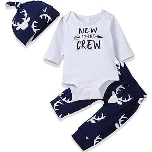 HIHA Preemie Newborn Infant Baby Boys Girls I Am New Here Bodysuit Pant Hat for Unisex Outfits