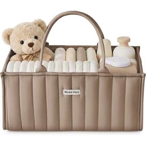 Blissful Diary Baby Diaper Caddy Organizer, Nursery Storage, Mocha Brown