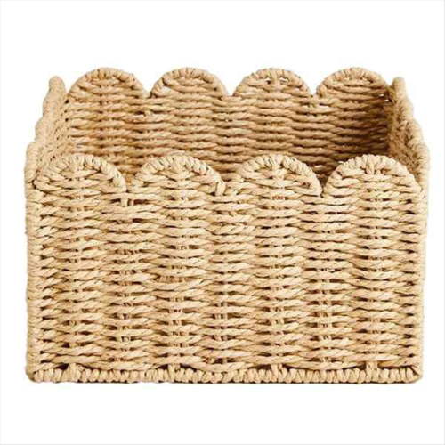 Qilidiba Scalloped Edge Basket, Wicker Storage Baskets,Handwoven Organizing Baskets for Shelves, Paper Rope Design