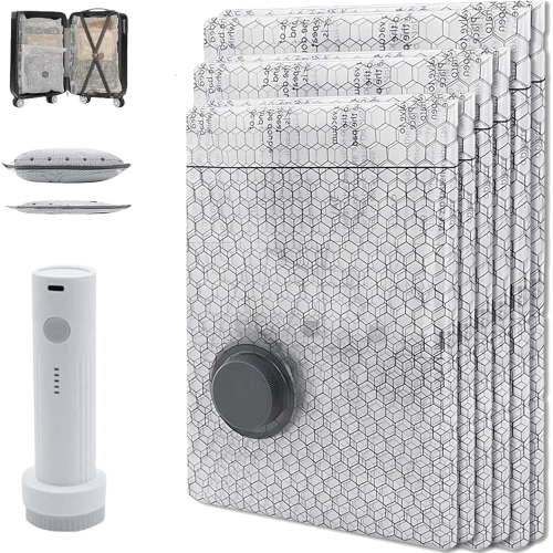 Cordless Travel Vacuum Bag Set,Portable Travel Vacuum Bags with Electric Pump, Vacuum Seal Bags for Clothing Travels, Luggage and Suitcase,Space Saver for Clothes