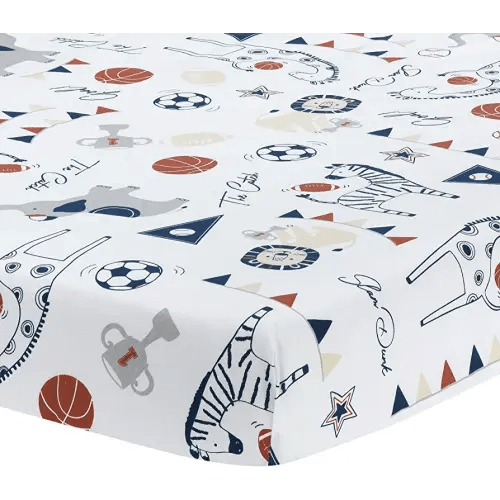 Lambs & Ivy Hall of Fame Animals/Sports 100% Cotton Fitted Baby Crib Sheet